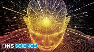 Illustration of a human head with radiating lines, labelled IONS Science
