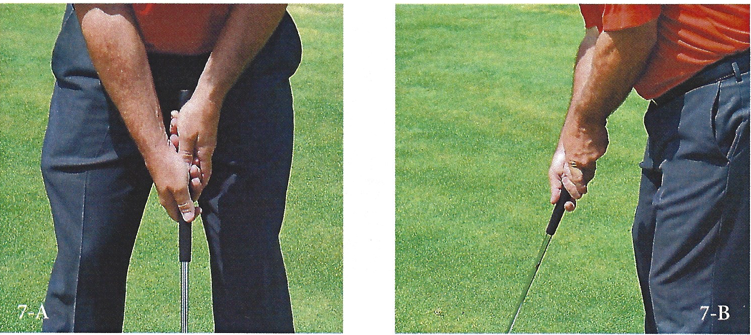 Two close-up views demonstrating a putting grip