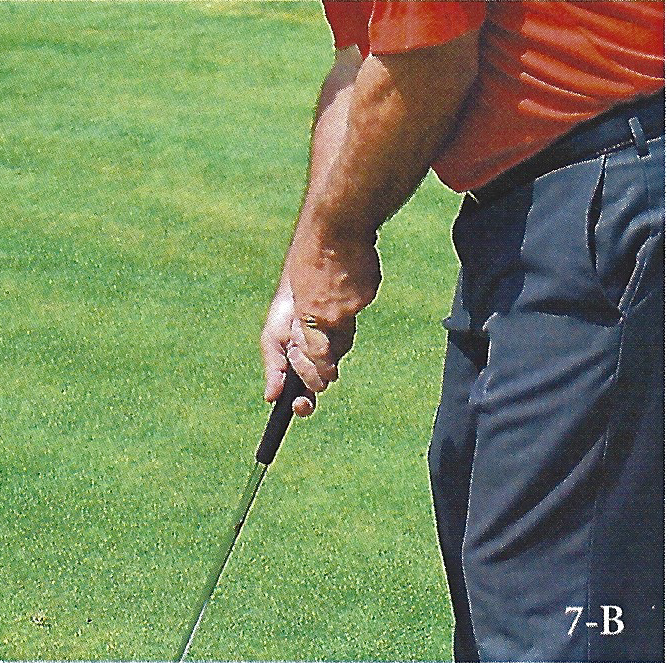 Side view of a putting grip and club shaft