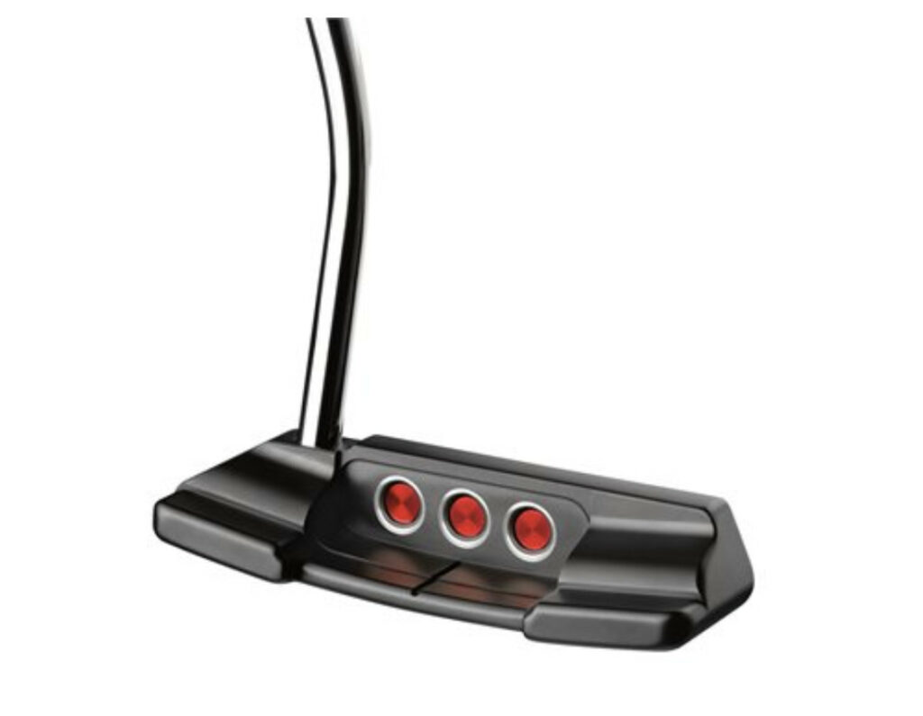 Black mallet putter with red weights